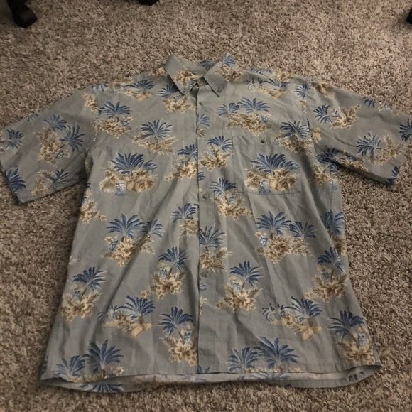 Saddlebred Hawaiian Camp Shirt L Blue Button Down Island Cotton - Picture 1 of 9
